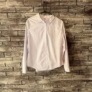 Time and Tru Button Down Shirt Women's L (12–14) Pink White Striped Casual